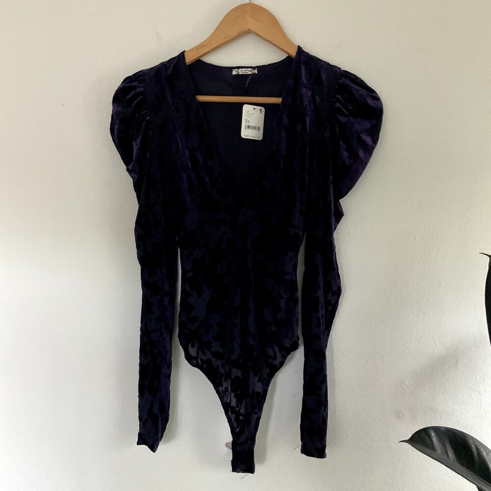 Intimately Free People Magic Hour Velvet Burnout Wrap Bodysuit Women's XS NWT
